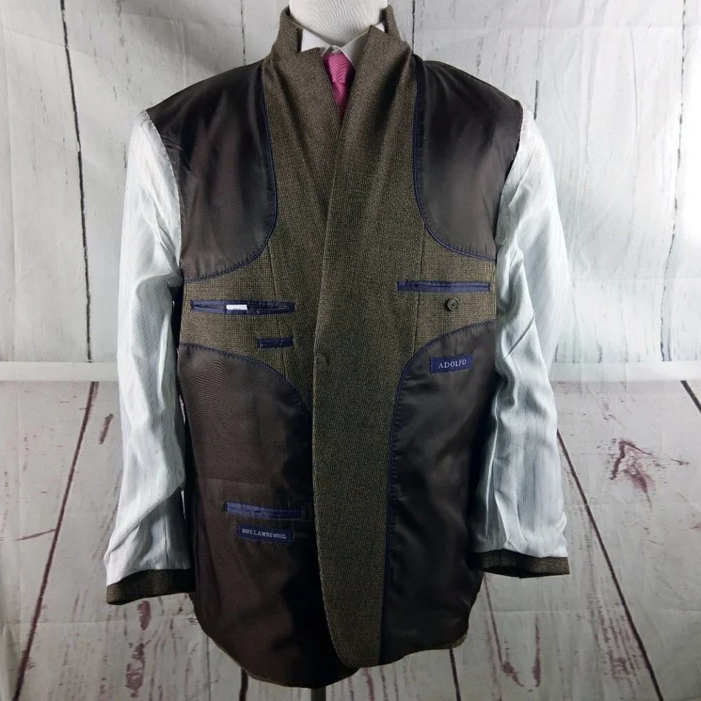 Adolfo 46R Lambswool 2 Button Multicolor Houndstooth Blazer Sport Coat_10